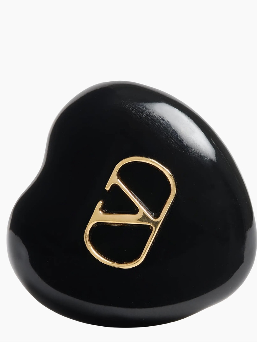 Valentino Garavani Black Heart Studs with Gold 'V' Emblem